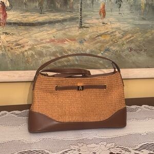 Etienne Aigner Brown Leather and Woven Shoulder Bag